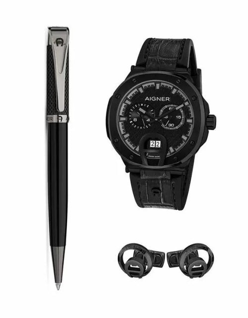 Load image into Gallery viewer, Aigner Taviano Gents Black Watch ,Pen, Cufflink 3Pcs Set

