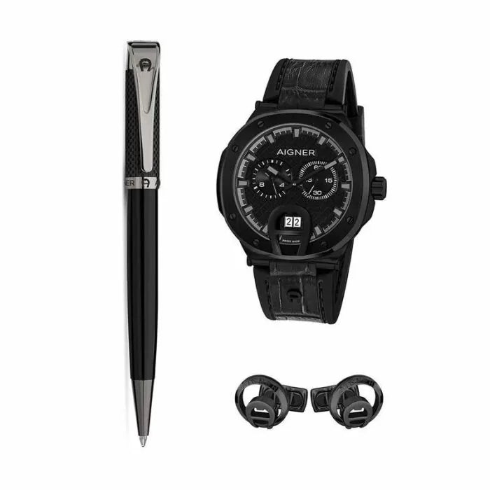 Aigner Taviano Gents Black Watch ,Pen, Cufflink 3Pcs Set