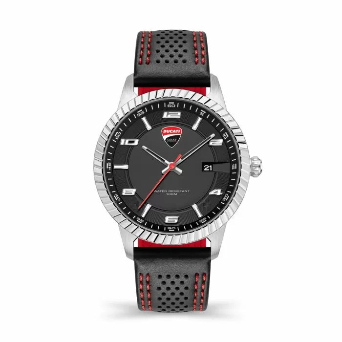 Ducati Men Podio Watch Leather Black , Red