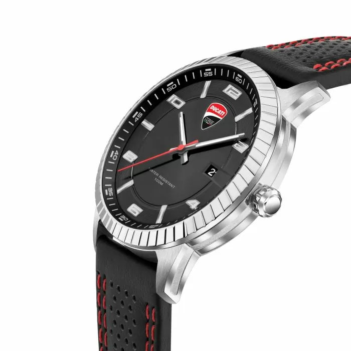 Ducati Men Podio Watch Leather Black , Red