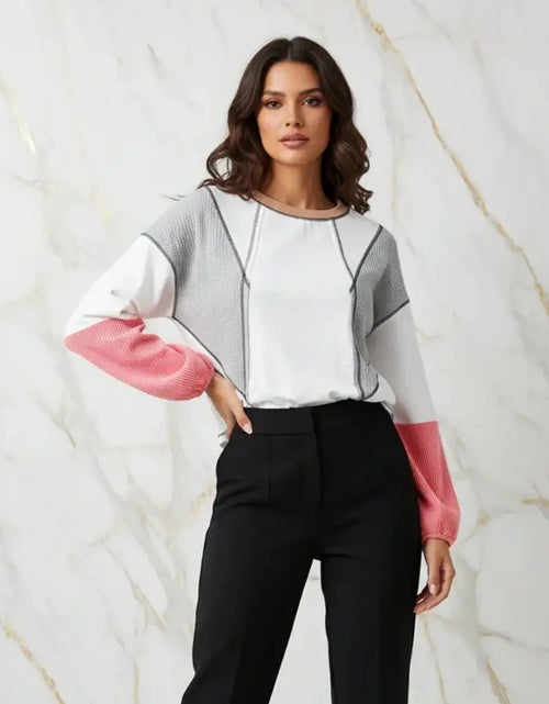 Load image into Gallery viewer, Evorin Women's White Contrast Check Knit Blouse

