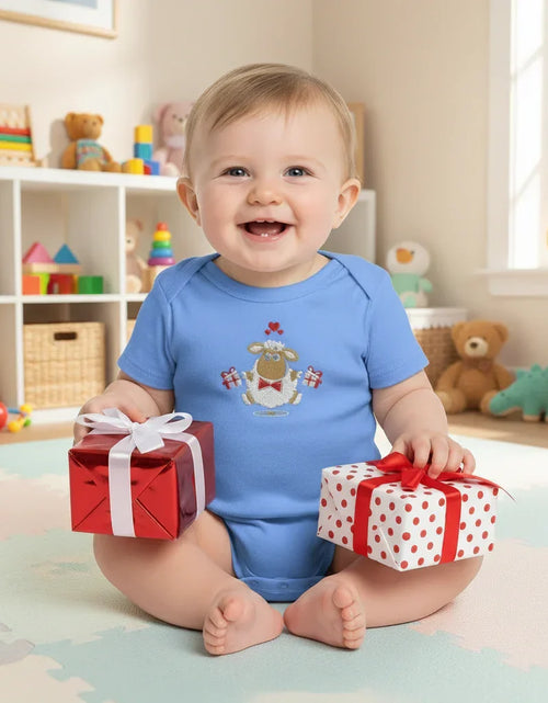 Load image into Gallery viewer, IVORYNN Baby Blue Short Sleeve Sheep Embroidered Bodysuit
