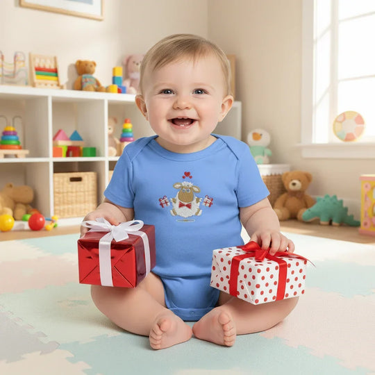 IVORYNN Baby Blue Short Sleeve Sheep Embroidered Bodysuit