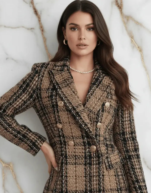تحميل الصورة إلى عارض المعرض، Evorin Women's Plus Size Double Breasted Brown Blazer
