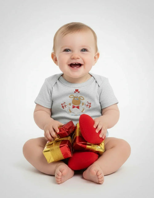 Load image into Gallery viewer, IVORYNN Baby Light Gray Short Sleeve Sheep Embroidered Bodysuit
