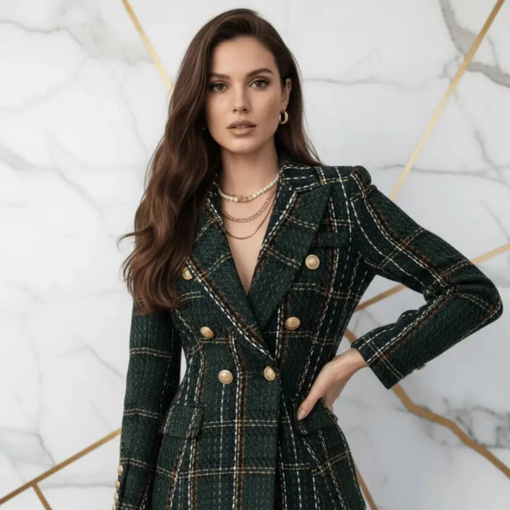 Evorin Women's Plus Size Double Breasted Dark Green Blazer