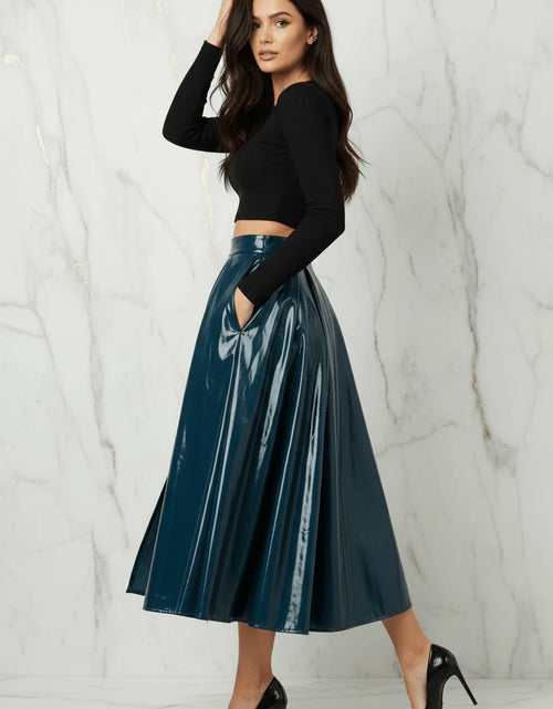 تحميل الصورة إلى عارض المعرض، Evorin Women's Shiny Blue Midi Skirt
