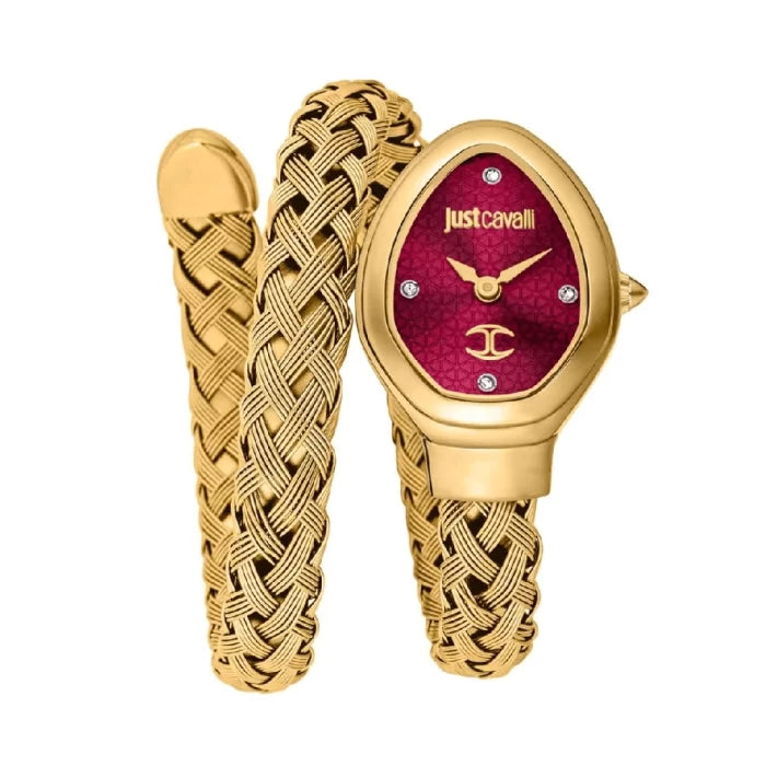 Just Cavalli Signature Snake Women Watch Steel Gold , Red