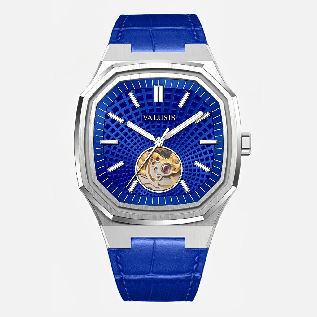 VALUSIS Volt Blue Open-Heart â€“ Automatic Open-Heart Watch with Leather Strap