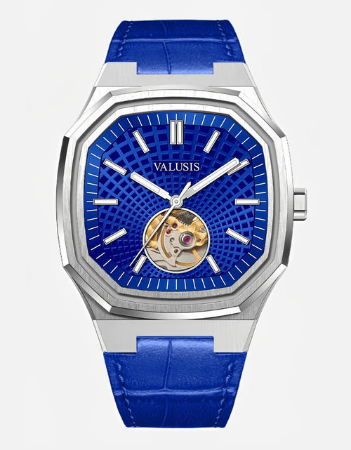 تحميل الصورة إلى عارض المعرض، VALUSIS Volt Blue Open-Heart â€“ Automatic Open-Heart Watch with Leather Strap
