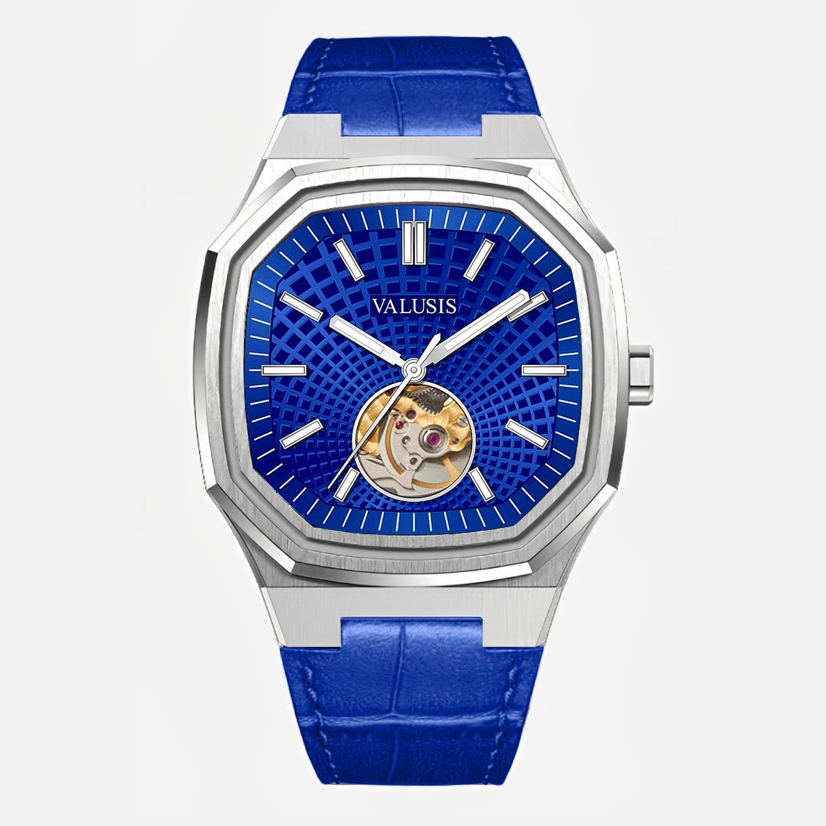 VALUSIS Volt Blue Open-Heart â€“ Automatic Open-Heart Watch with Leather Strap