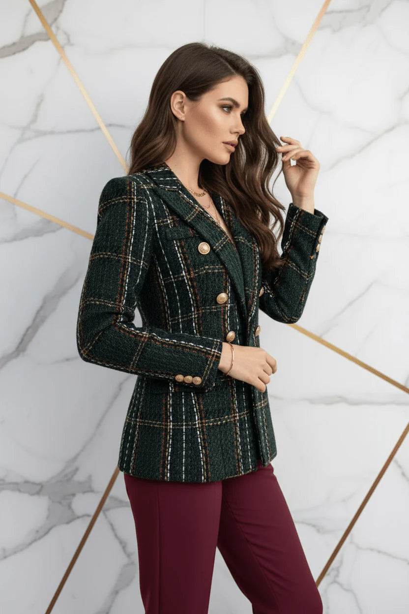 Evorin Women's Plus Size Double Breasted Dark Green Blazer