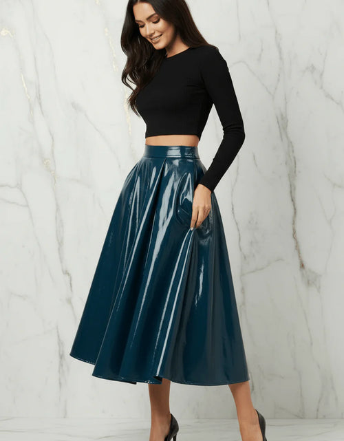 تحميل الصورة إلى عارض المعرض، Evorin Women's Shiny Blue Midi Skirt
