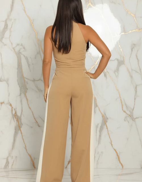 Load image into Gallery viewer, Evorin Women's Camel &amp; White Vest and Pants Co-Ord Set
