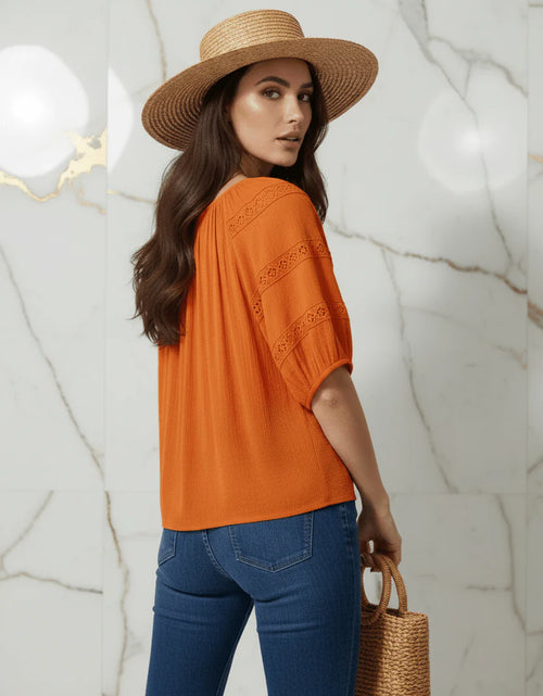 Load image into Gallery viewer, Evorinn Women's Short Sleeve Lace Detail Blouse
