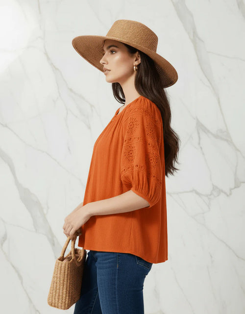 Load image into Gallery viewer, Evorinn Women's Short Sleeve Lace Detail Blouse

