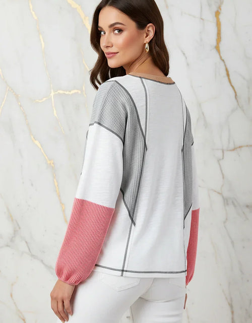 Load image into Gallery viewer, Evorin Women's White Contrast Check Knit Blouse
