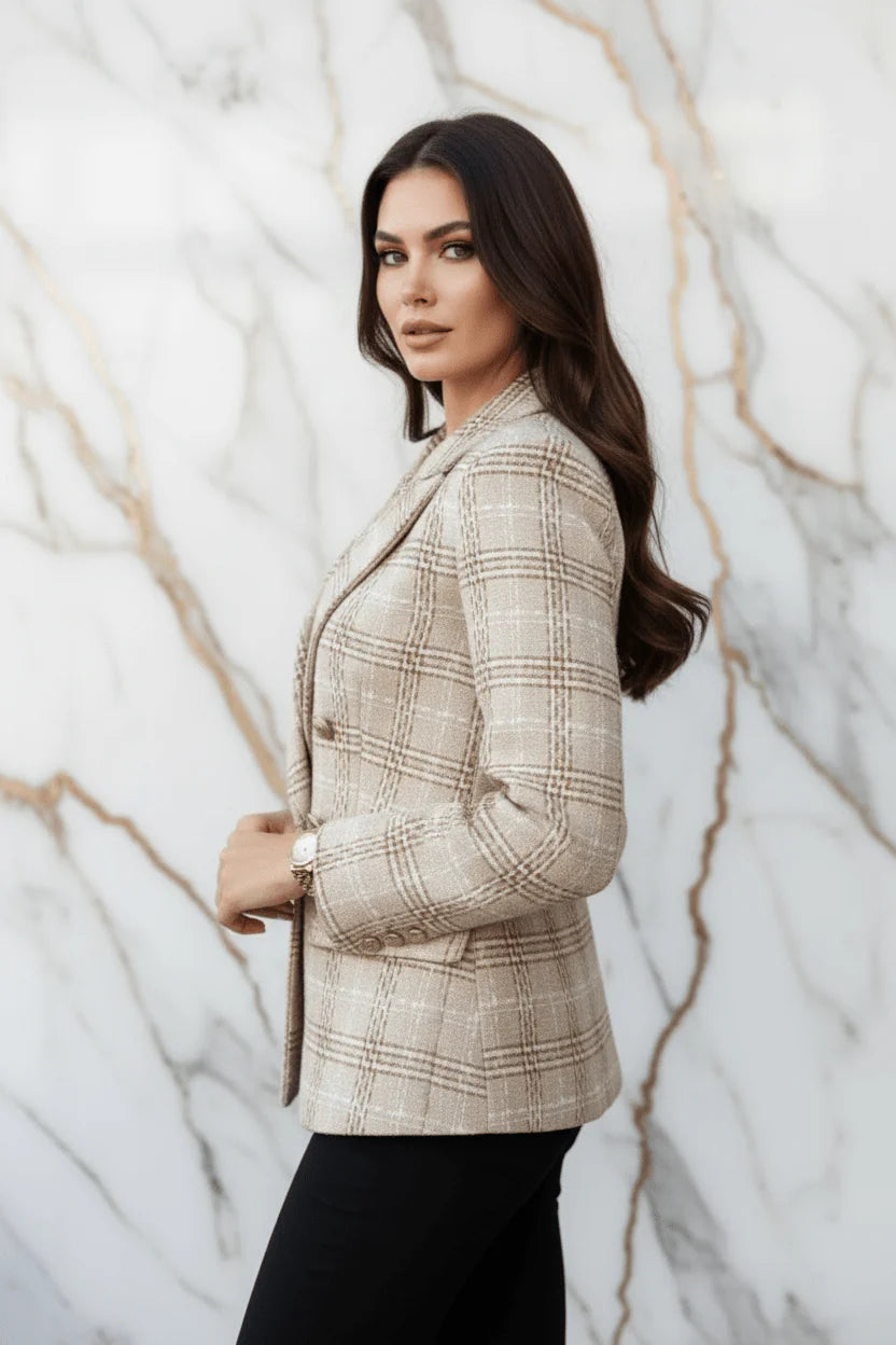 Evorin Women's Plus Size Double Breasted Light Khaki Blazer