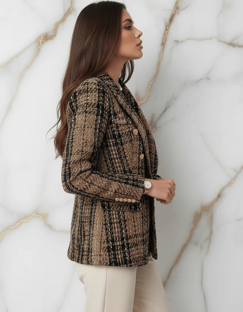 تحميل الصورة إلى عارض المعرض، Evorin Women's Plus Size Double Breasted Brown Blazer
