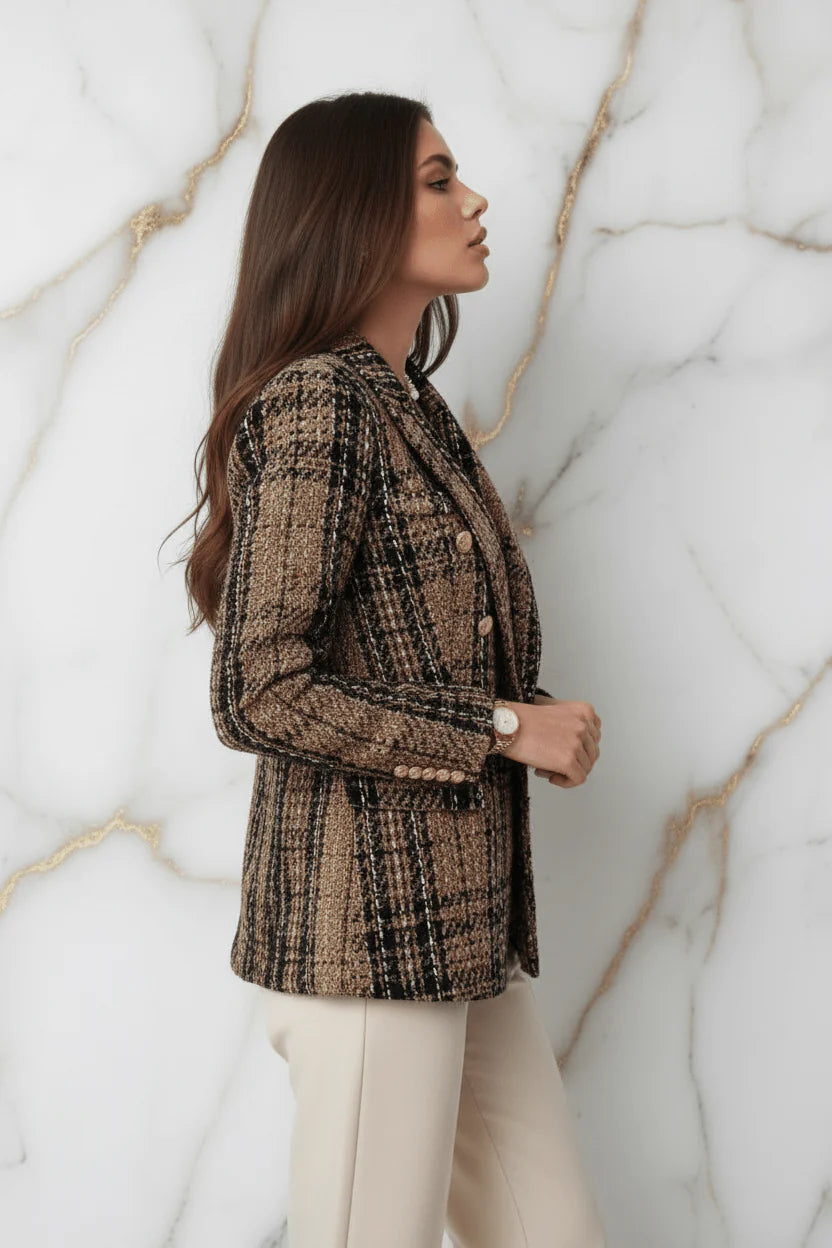 Evorin Women's Plus Size Double Breasted Brown Blazer