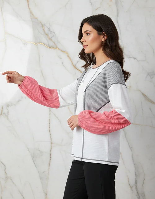 Load image into Gallery viewer, Evorin Women's White Contrast Check Knit Blouse
