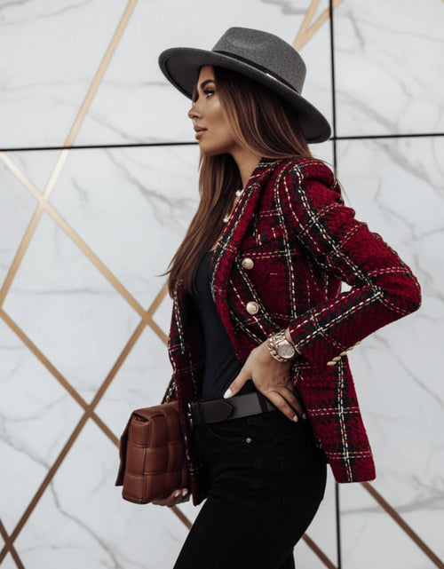 Load image into Gallery viewer, Evorin Women's Plus Size Double Breasted Burgundy Blazer
