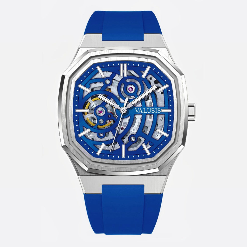VALUSIS Volt Blue Skeleton â€“ Automatic Watch with Leather Strap