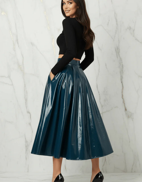 تحميل الصورة إلى عارض المعرض، Evorin Women's Shiny Blue Midi Skirt
