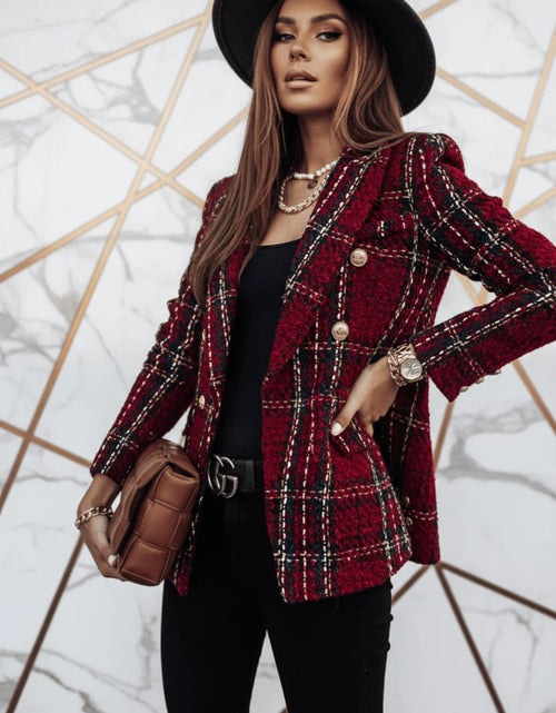 Load image into Gallery viewer, Evorin Women's Plus Size Double Breasted Burgundy Blazer
