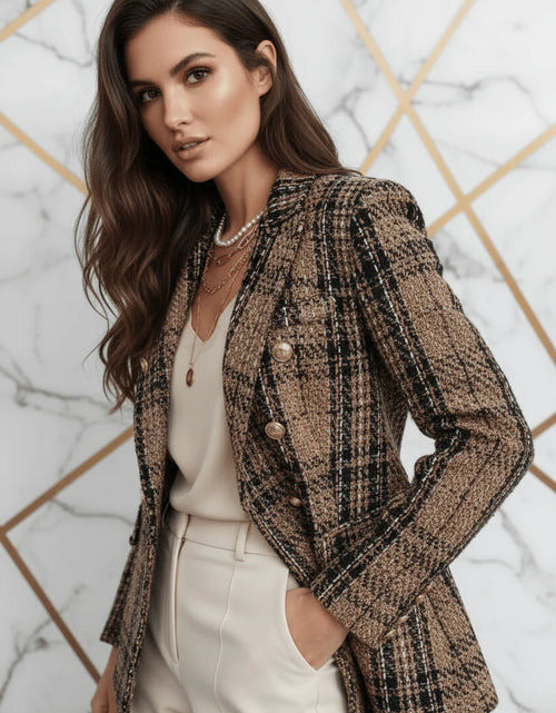 تحميل الصورة إلى عارض المعرض، Evorin Women's Plus Size Double Breasted Brown Blazer
