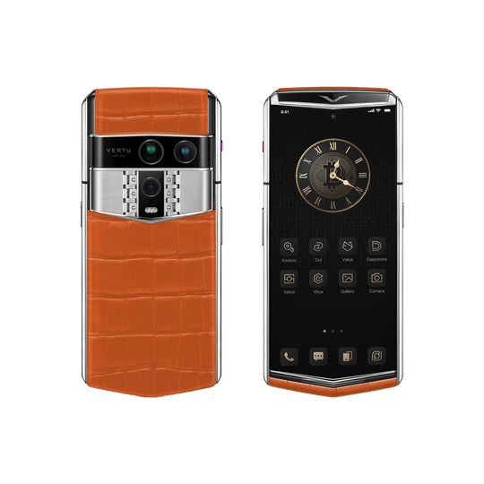 هاتف METAVERTU 2 CALFSKIN WEB3 AI - برتقالي فجر (غطاء فضي)