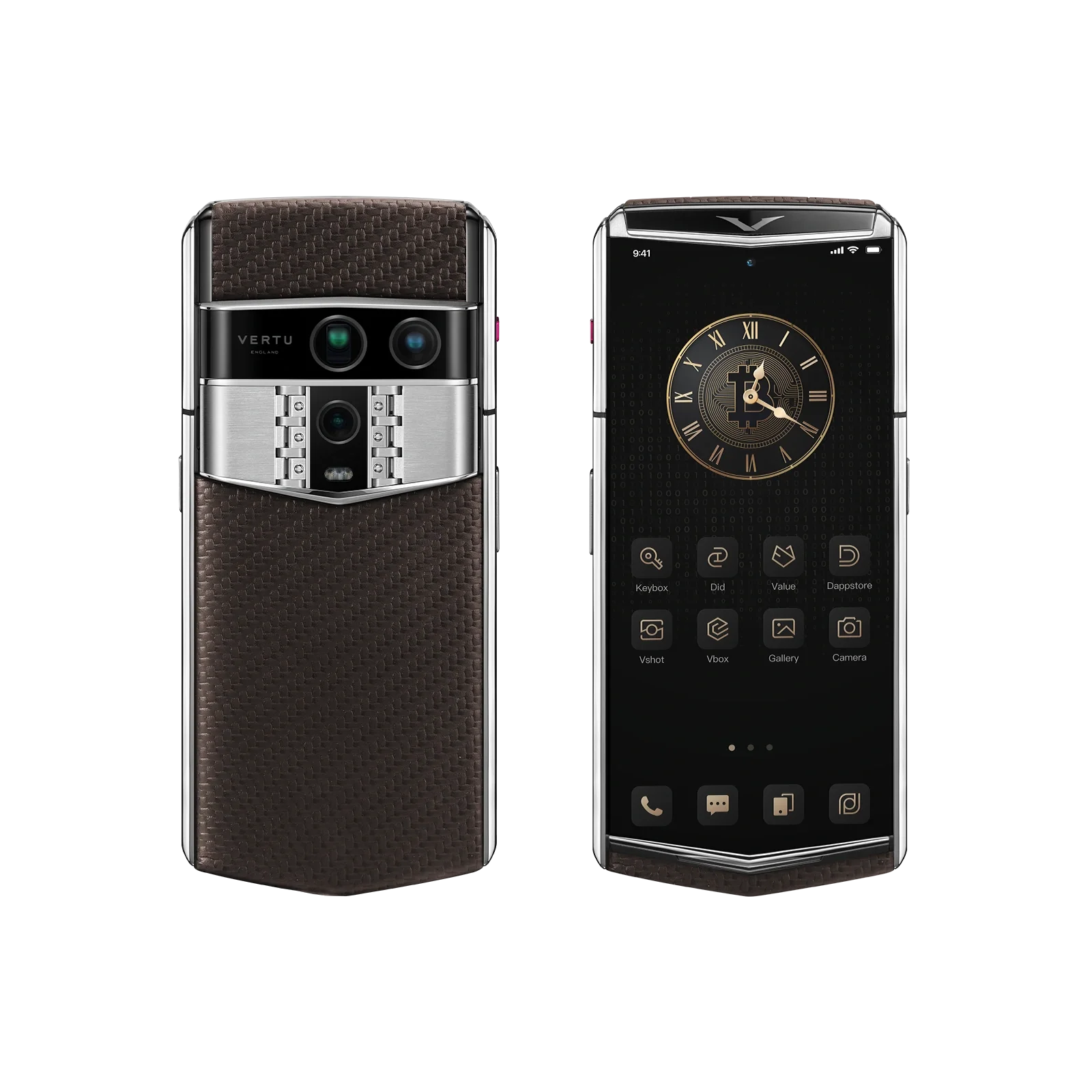 Agent Q Carbon-Pattern Calfskin Brown (Silver Plate)
