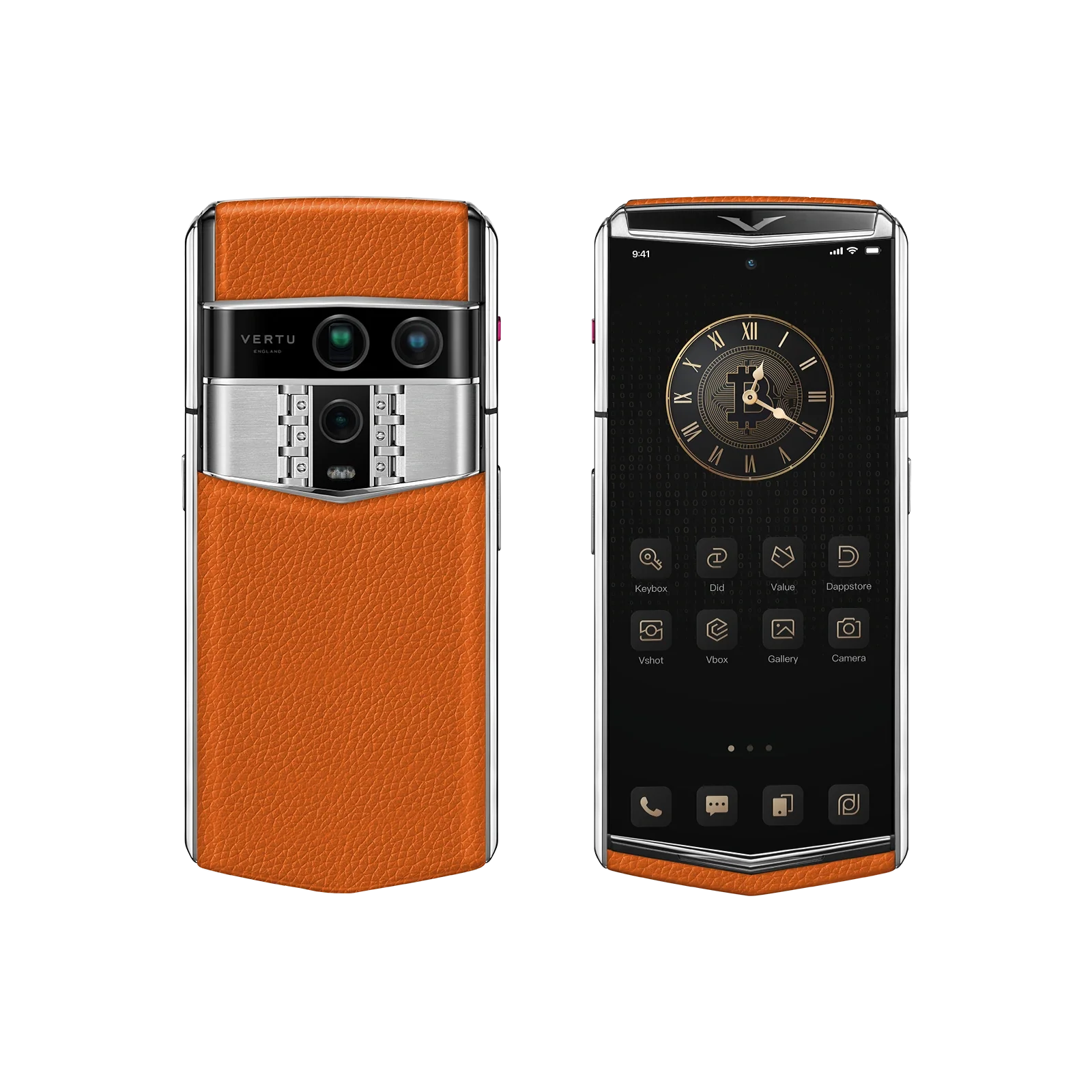 هاتف METAVERTU 2 CALFSKIN WEB3 AI - برتقالي فجر (غطاء فضي)