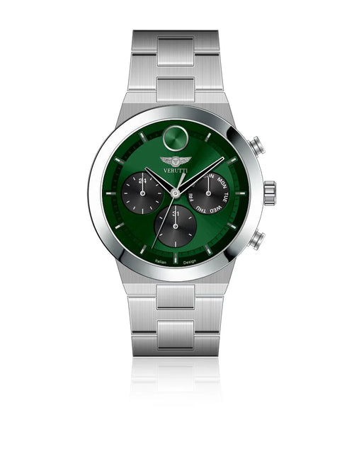 تحميل الصورة إلى عارض المعرض، Men’s Luxury Watch Verutti VR 1104-01 | Green Dial Stainless Steel
