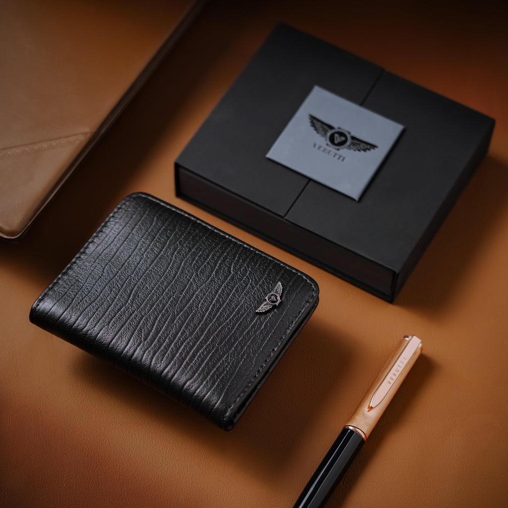 Men’s Genuine Leather Wallet – Black Cowhide – Verutti VRW-5000-1