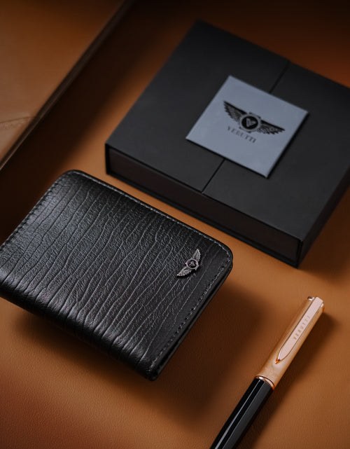 تحميل الصورة إلى عارض المعرض، Men’s Genuine Leather Wallet – Black Cowhide – Verutti VRW-5000-1

