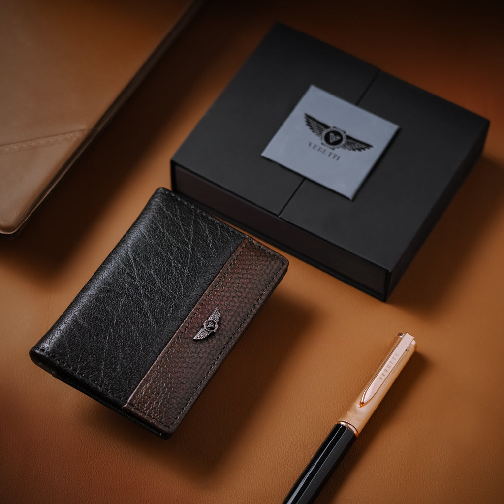 Men’s Leather Wallet –Black and Brown Cowhide – Verutti VRW-5008-1