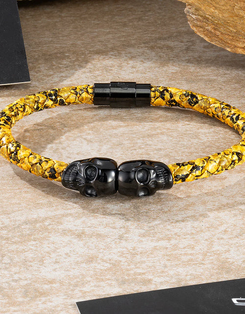 Load image into Gallery viewer, Yellow Viper Leather Men&#39;s Bracelet
